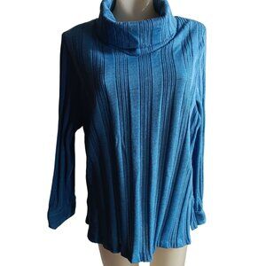 Vintage 1970's Large True Boho Women's Ribbed Blue Cowl Neck Sweater By Patricia
